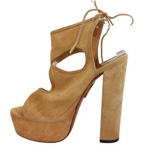 Aquazzura Nude Suede Sexy Thing Platform T-Strap Sandals Size 35.5 / 5.5 US